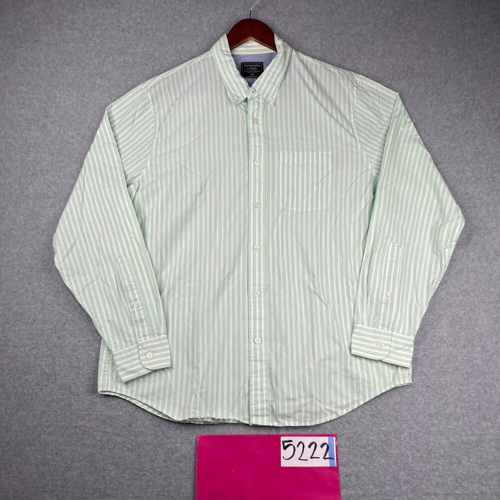 Abercrombie & Fitch Shirt 2XL XXL Mint White Striped Button Up Long Sleeve Mens